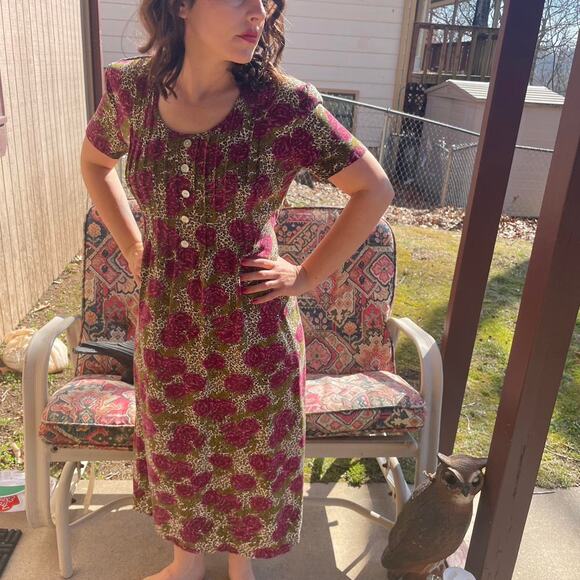 Leopard Print Floral Maxi Dress Med Empire Bodice Aline Glam Retro Fit n Flare - Picture 4 of 4